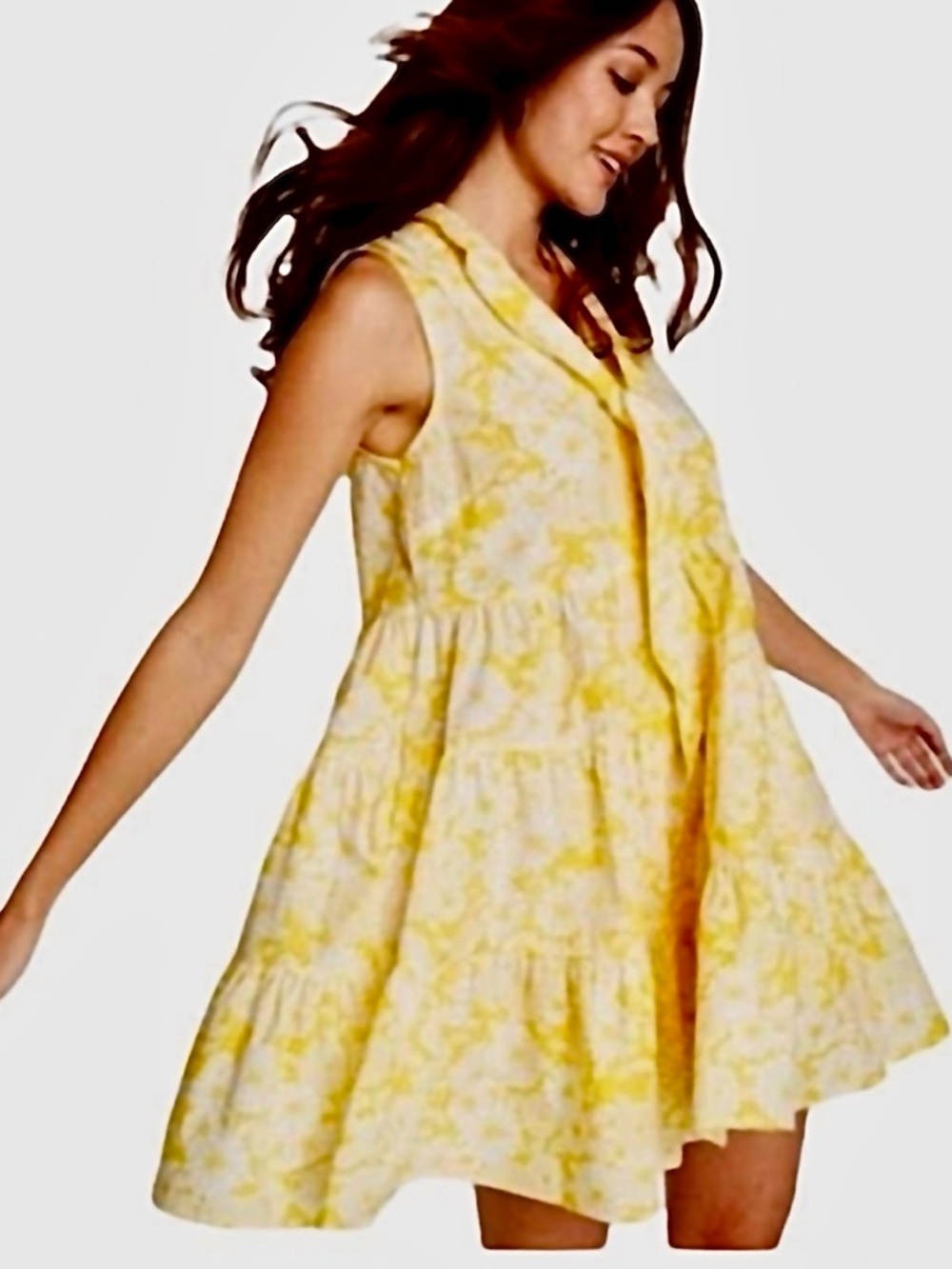 Lisa Marie Fernandez Target Collaboration Yellow Floral Tiered Mini Dress Sz L